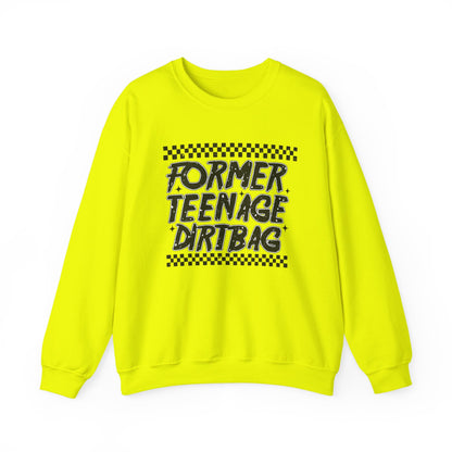 Crewneck Sweatshirt — "Former Teenage Dirtbag" Retro Checkered Graphic