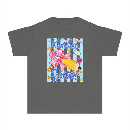 Kindergarten Pencil Bow Youth Tee — Back to School Cute Kids Shirt