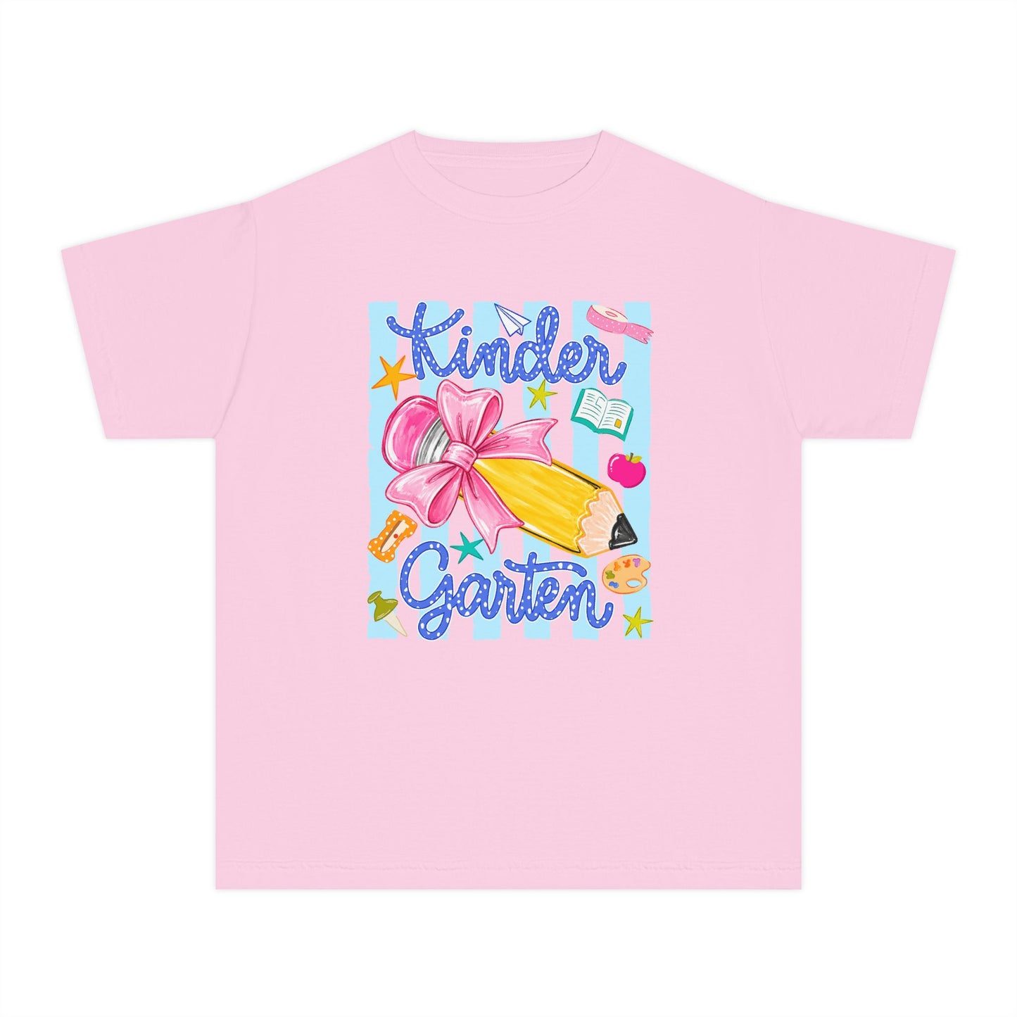 Kindergarten Pencil Bow Youth Tee — Back to School Cute Kids Shirt