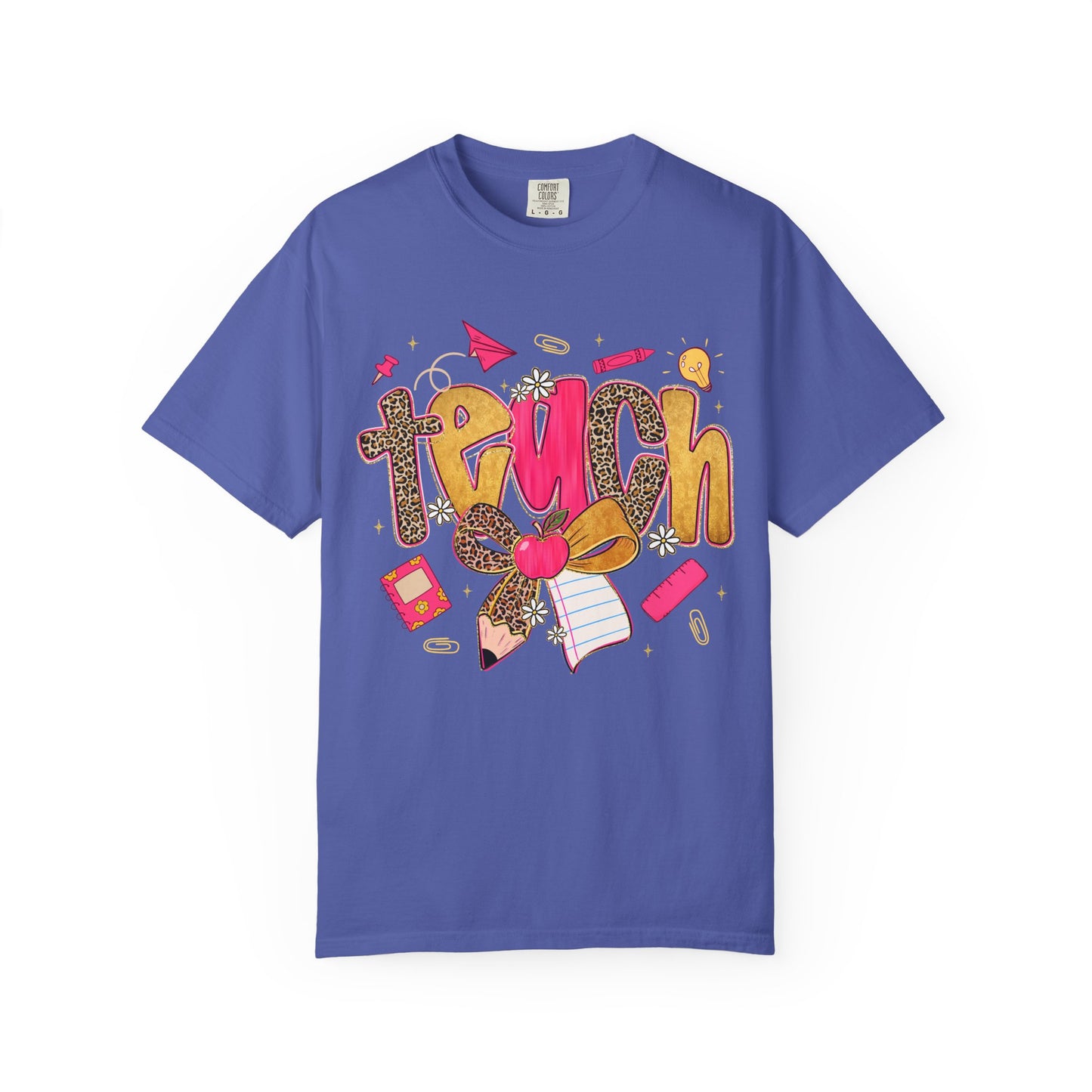Teacher Graphic T‑Shirt — Colorful 'Teach' School Supplies Design for Educators