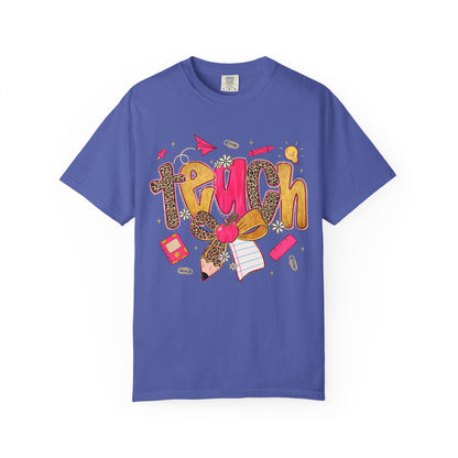 Teacher Graphic T‑Shirt — Colorful 'Teach' School Supplies Design for Educators