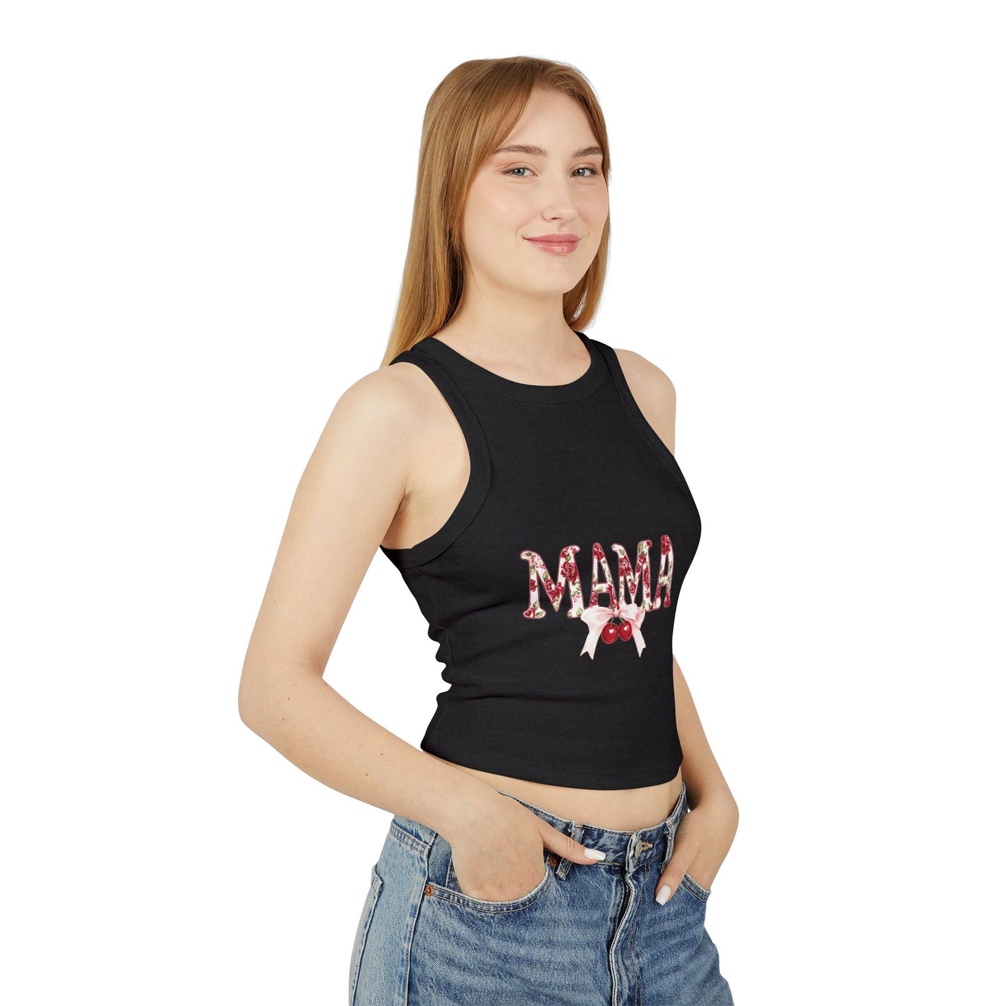 Mama Cherry Floral Racer Tank — Women's Cute Mother's Day Tank Top