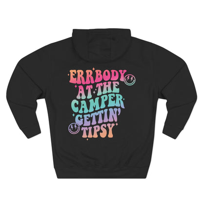 Gettin' Tipsy Camper Hoodie — Retro Pastel Camping Graphic Fleece
