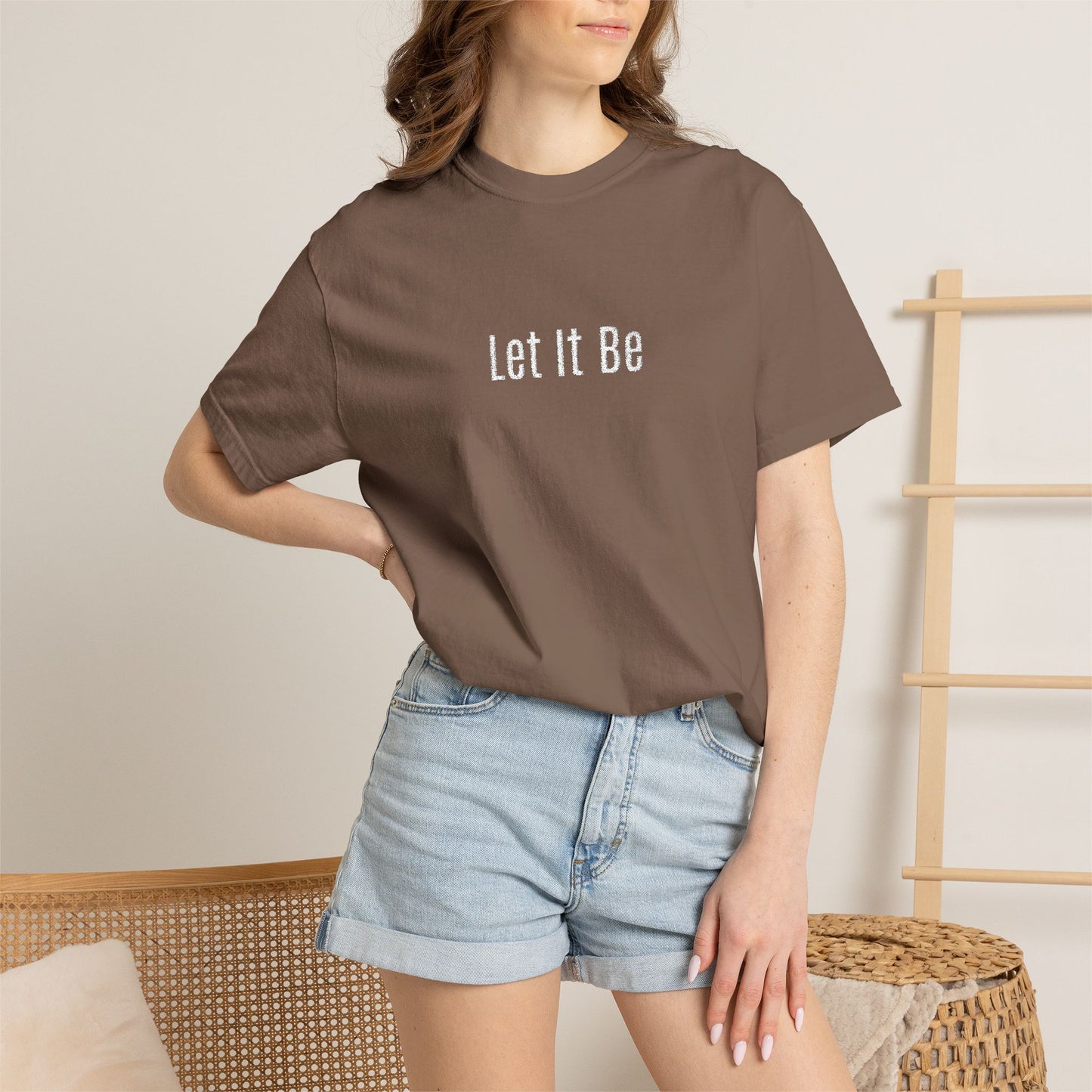 Embroidered T-Shirt — 'Let It Be' Minimal Script Graphic Tee