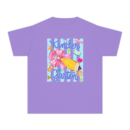 Kindergarten Pencil Bow Youth Tee — Back to School Cute Kids Shirt