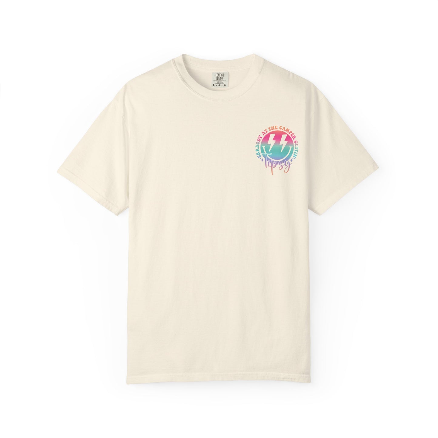 Gettin' Tipsy Camper T-Shirt — Retro Rainbow Camping Tee
