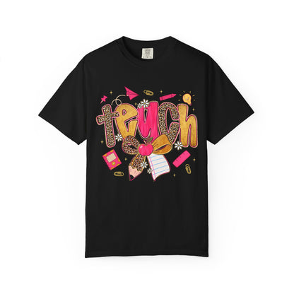 Teacher Graphic T‑Shirt — Colorful 'Teach' School Supplies Design for Educators
