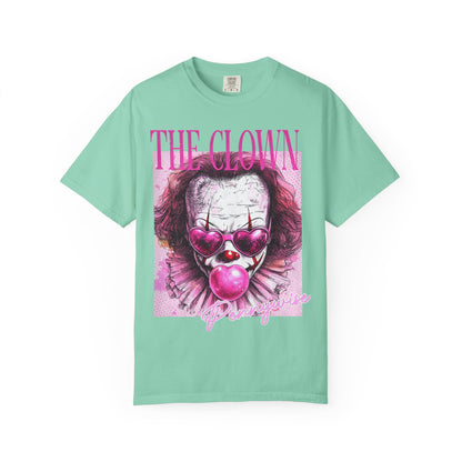 Clown Graphic T-Shirt — 'THE CLOWN' Pink Heart Balloon Horror Tee