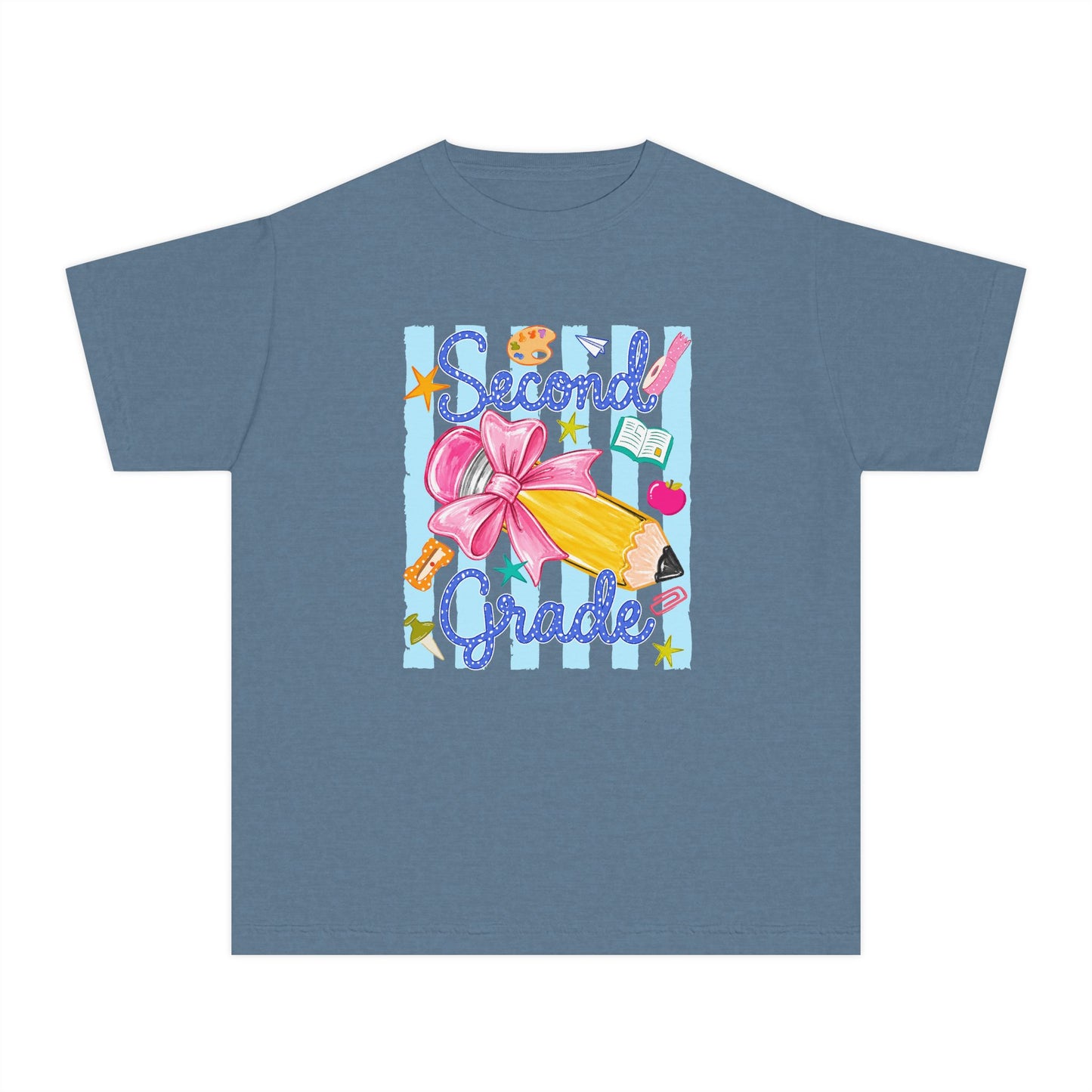 Second Grade Youth Tee — Back-to-School Cute Floral Pencil Design