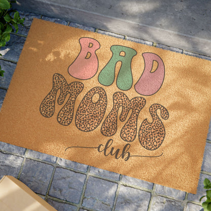 Bad Moms Club Doormat — Retro Leopard Print Welcome Mat for Funny Mom Gifts