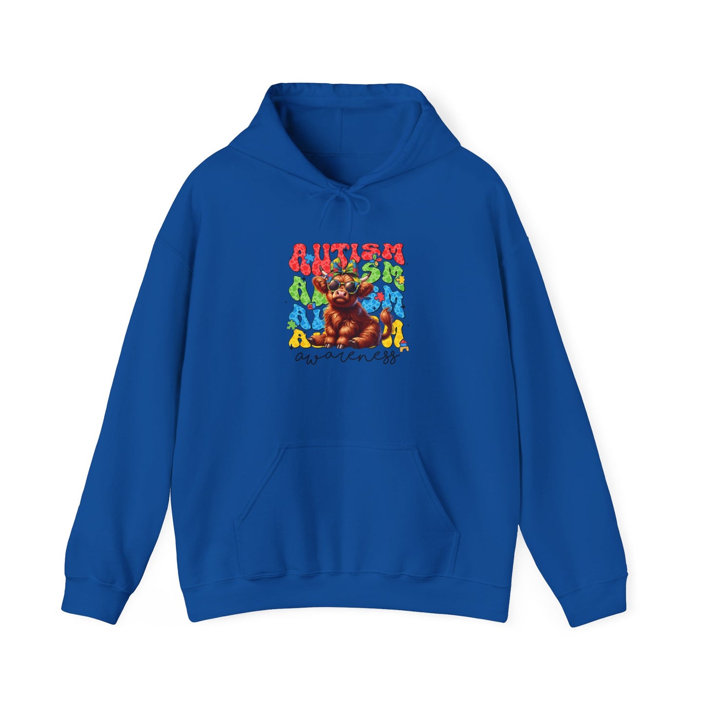 Autism Awareness Hoodie – Colorful Cow "Autism Awareness" Design