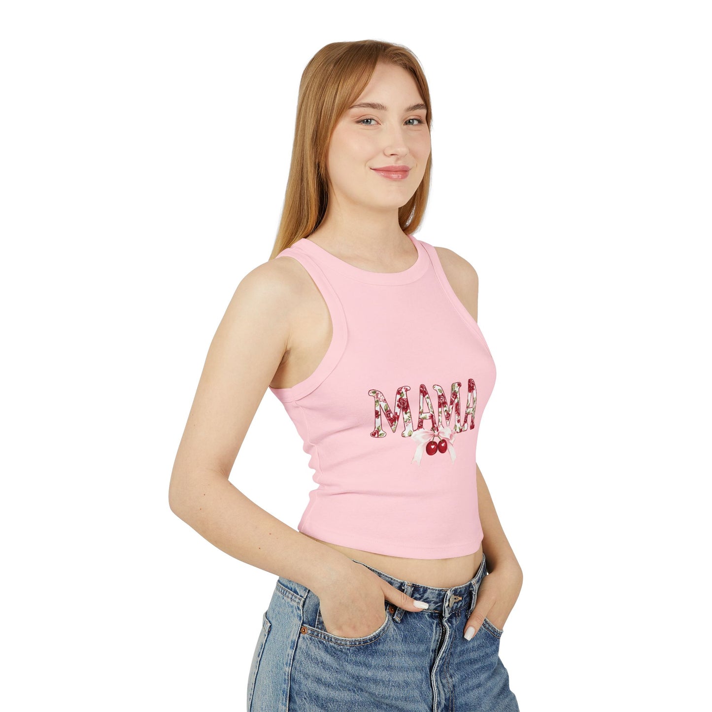 Mama Cherry Floral Racer Tank — Women's Cute Mother's Day Tank Top