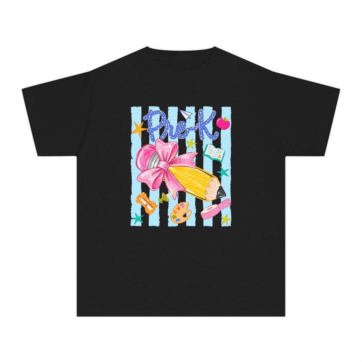 Youth Tee — 'Pre-K' Pencil & Flower Back-to-School Graphic Shirt