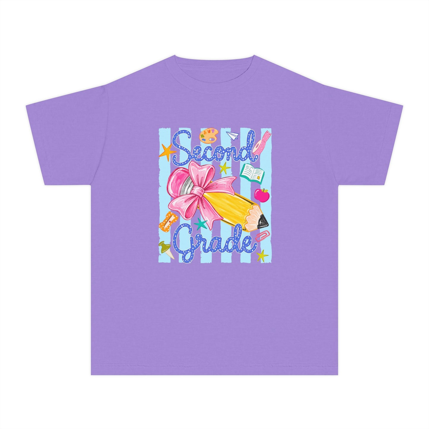 Second Grade Youth Tee — Back-to-School Cute Floral Pencil Design