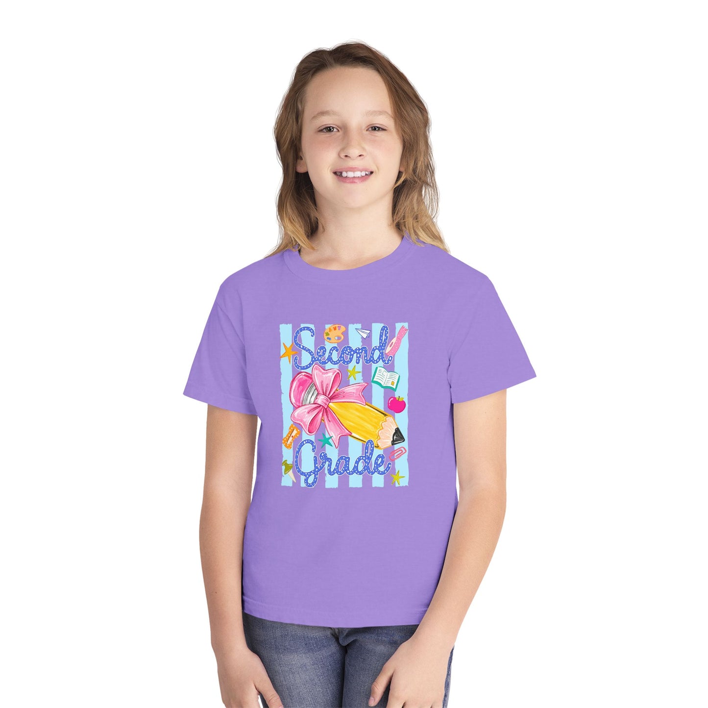 Second Grade Youth Tee — Back-to-School Cute Floral Pencil Design