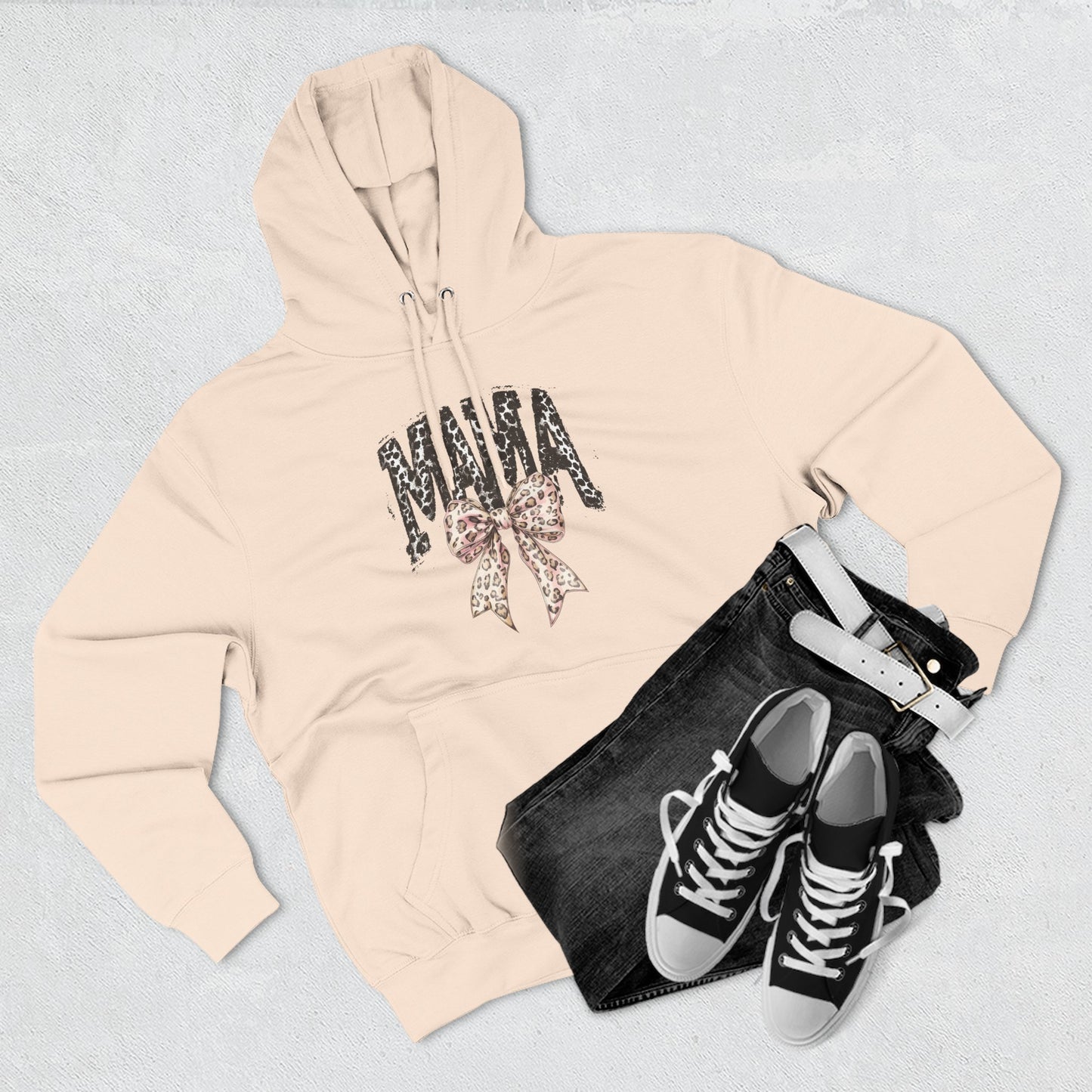 Mama Leopard Bow Hoodie — Mama Graphic Pullover for New Moms & Mother’s Day Gift