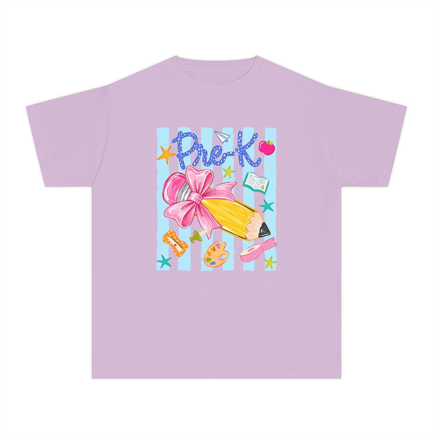 Youth Tee — 'Pre-K' Pencil & Flower Back-to-School Graphic Shirt