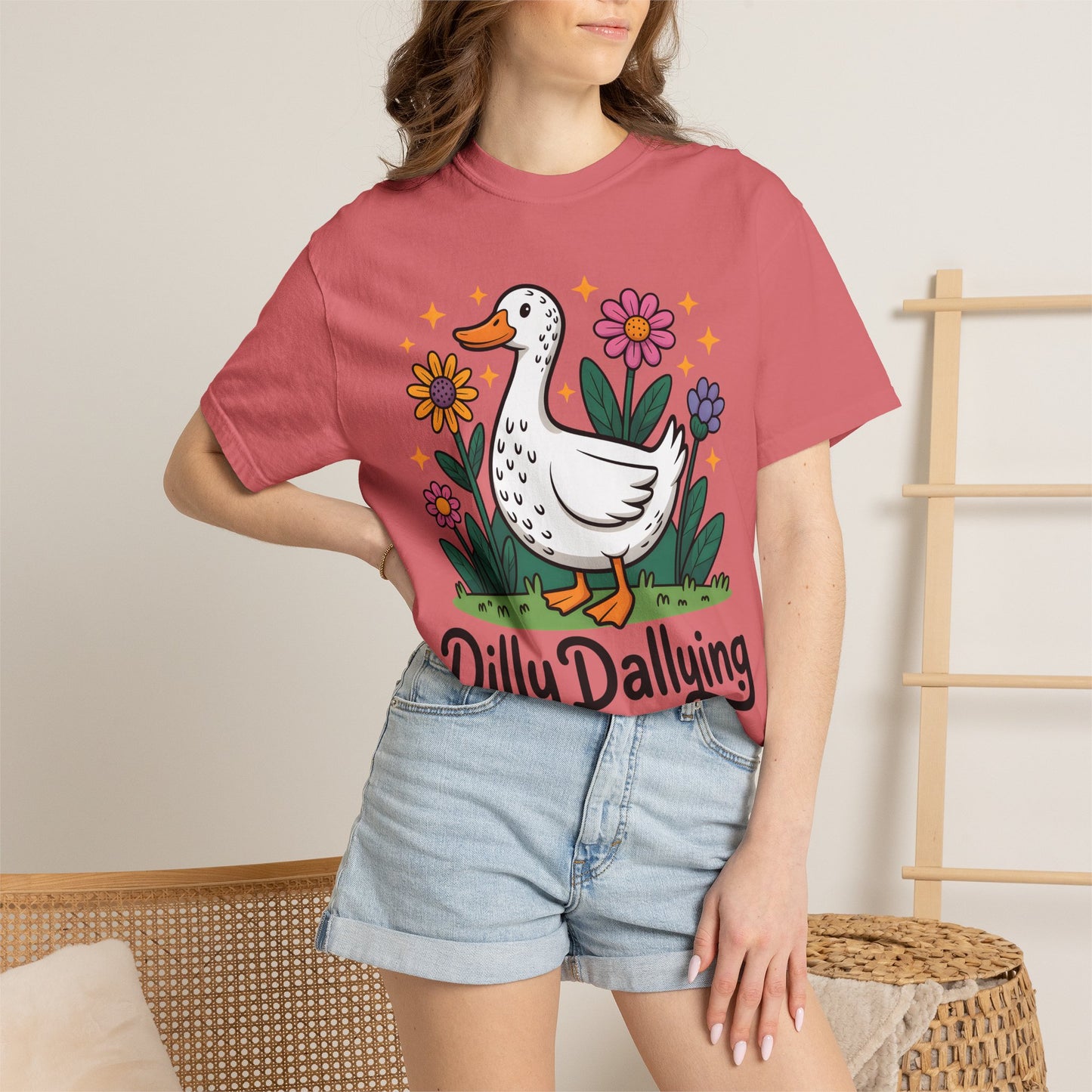 Dilly Dallying Duck T-Shirt — Cute Floral Goose Graphic Tee