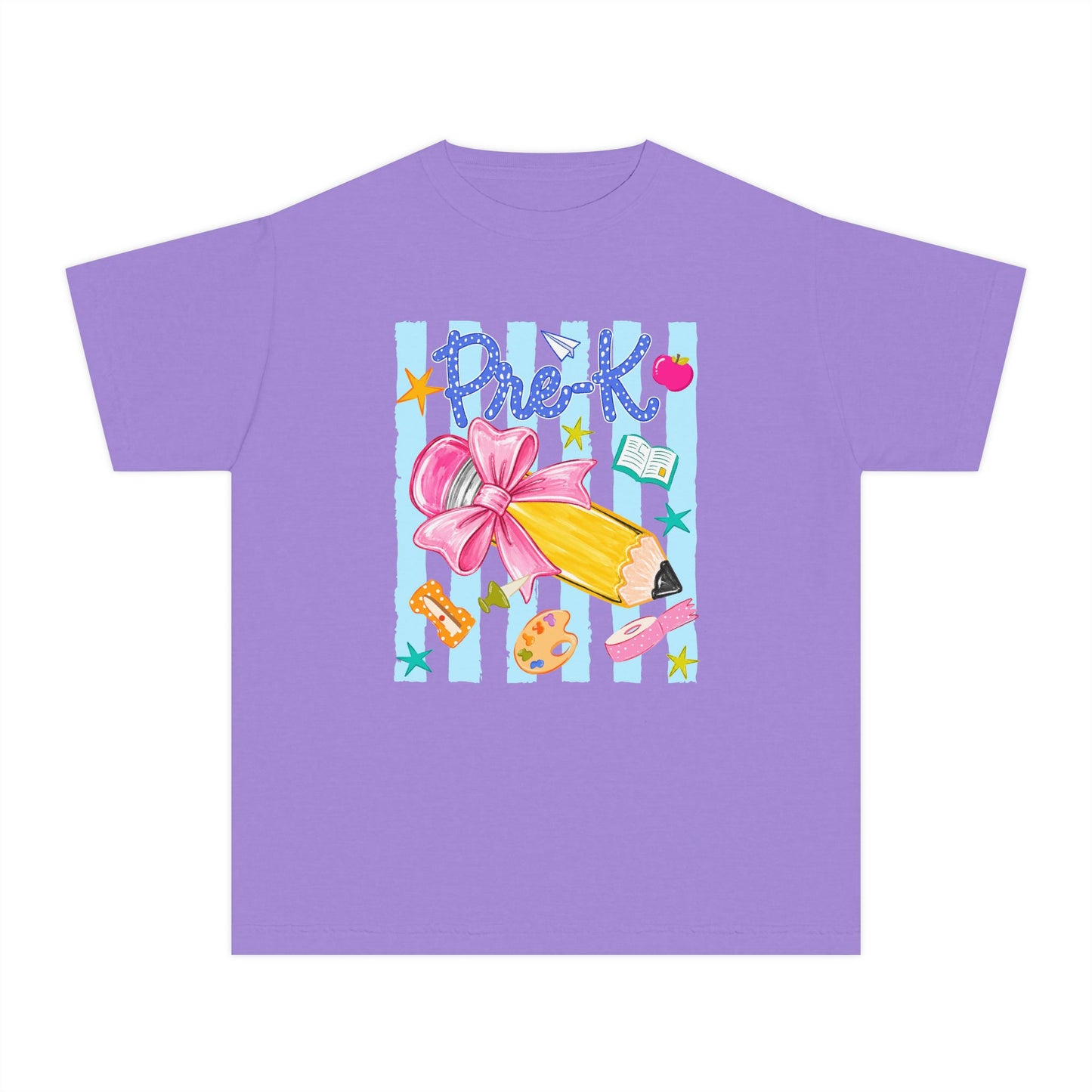Youth Tee — 'Pre-K' Pencil & Flower Back-to-School Graphic Shirt