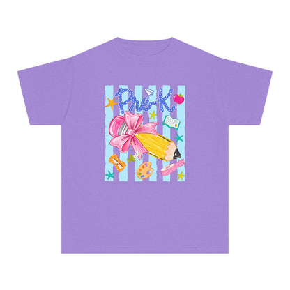 Youth Tee — 'Pre-K' Pencil & Flower Back-to-School Graphic Shirt