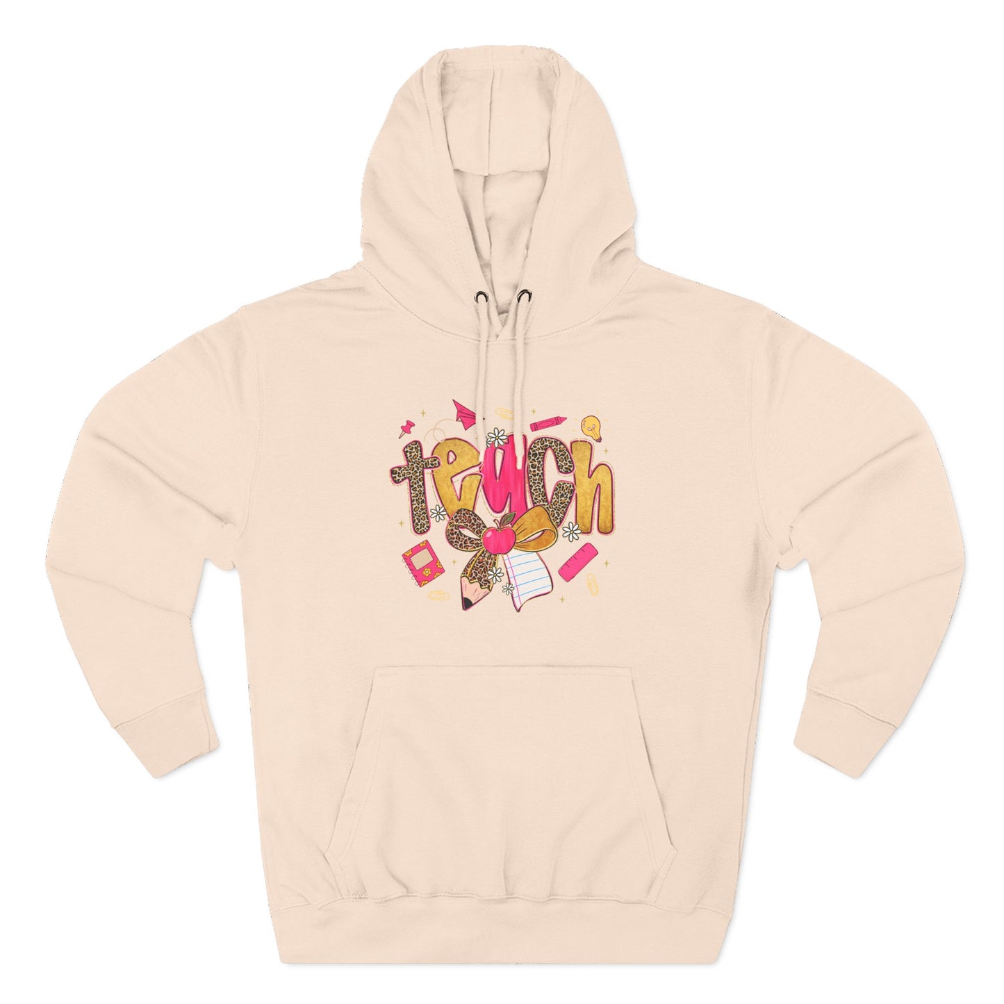 Teacher Cute Graphic Hoodie — "Teach" School Supplies Design