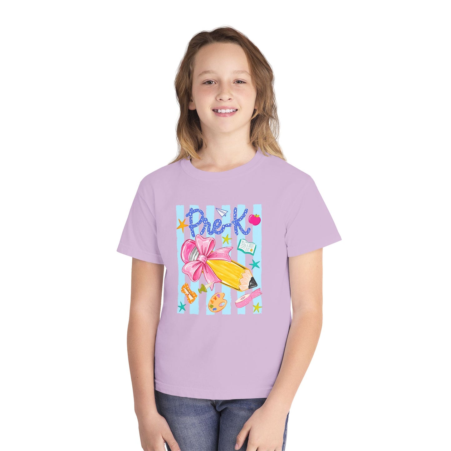 Youth Tee — 'Pre-K' Pencil & Flower Back-to-School Graphic Shirt