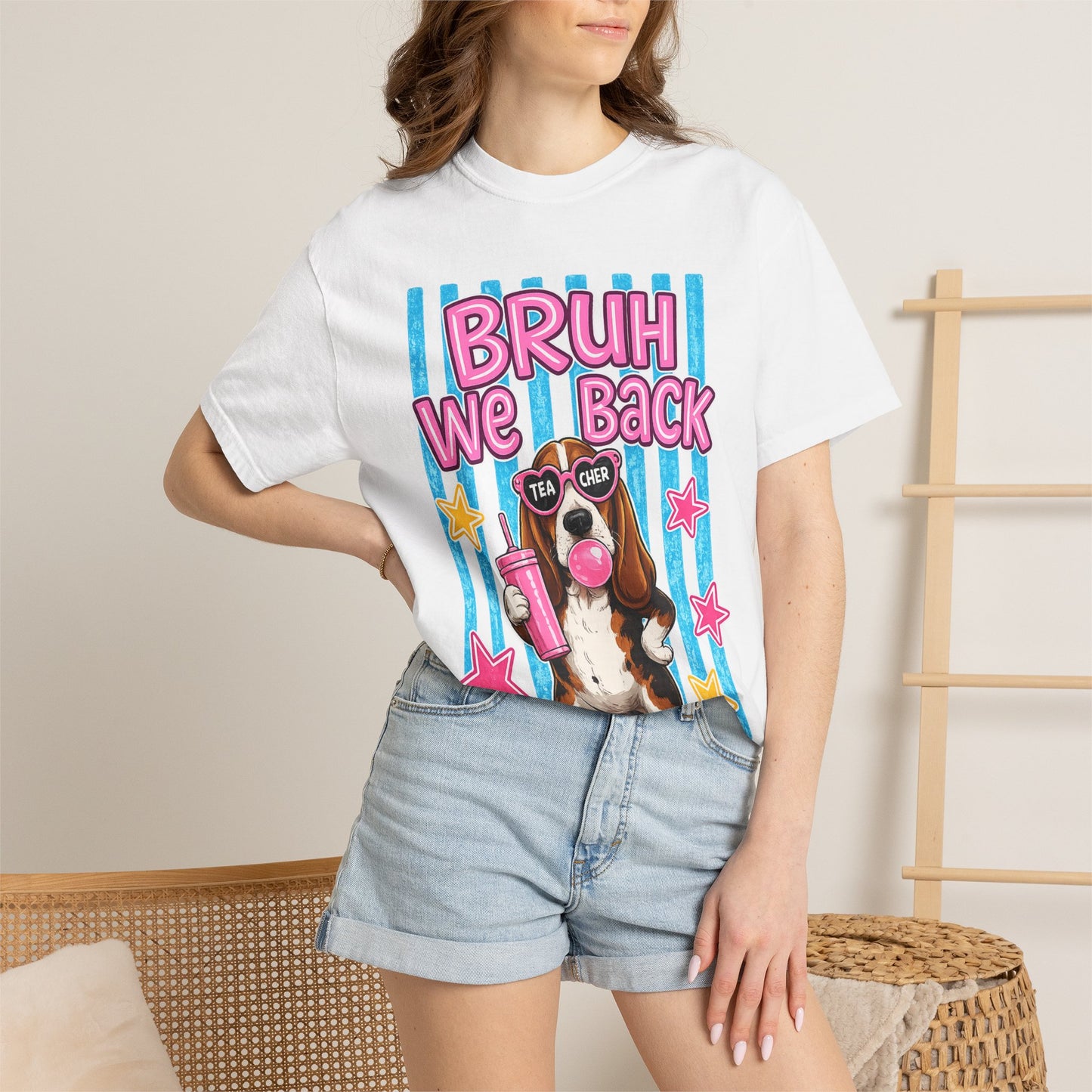 Bruh We Back T-Shirt — Cute Basset Hound Bubblegum Graphic Tee