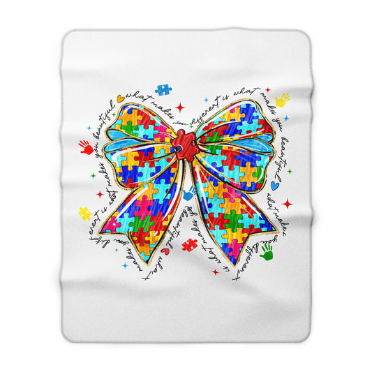 Autism Awareness Puzzle Bow Sherpa Fleece Blanket