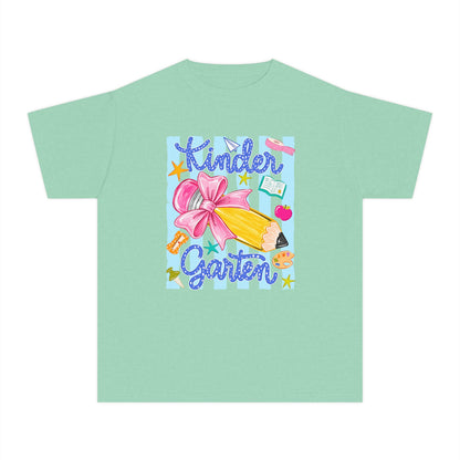 Kindergarten Pencil Bow Youth Tee — Back to School Cute Kids Shirt