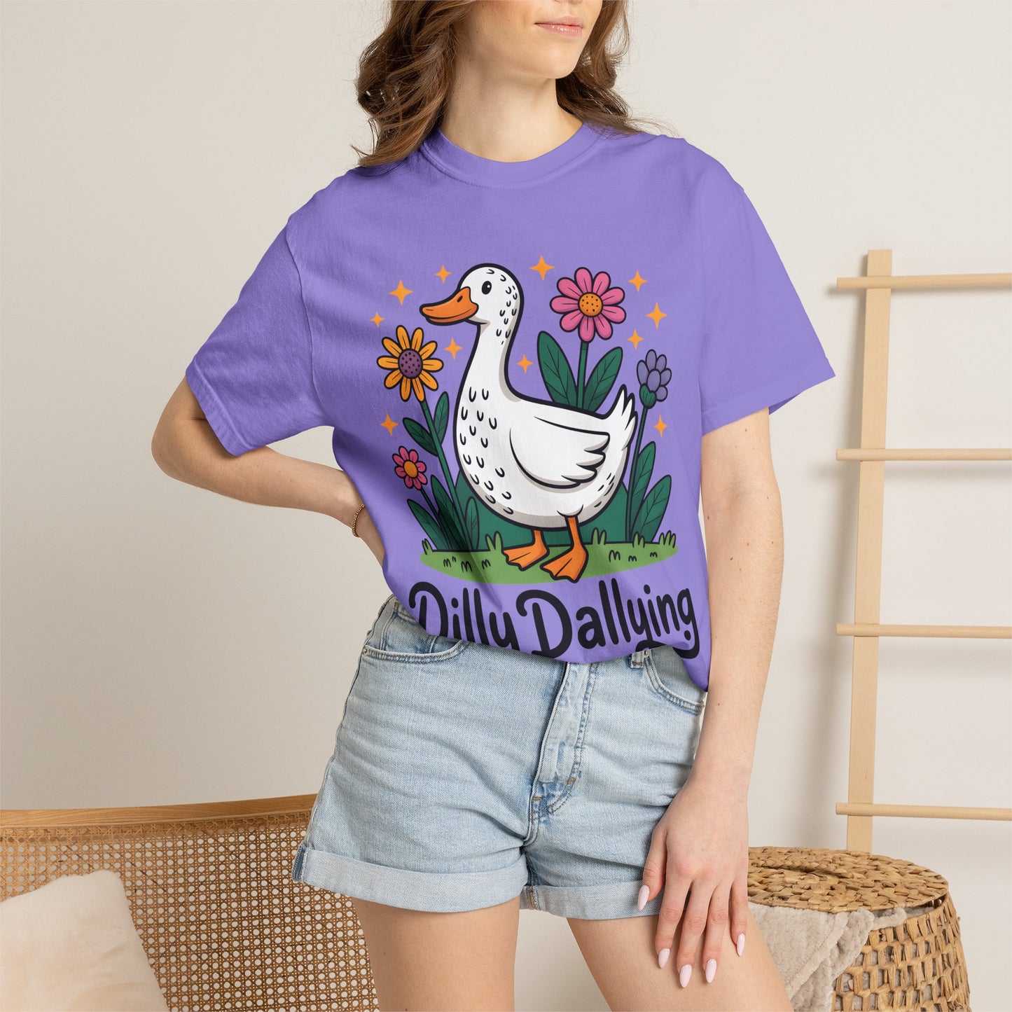 Dilly Dallying Duck T-Shirt — Cute Floral Goose Graphic Tee