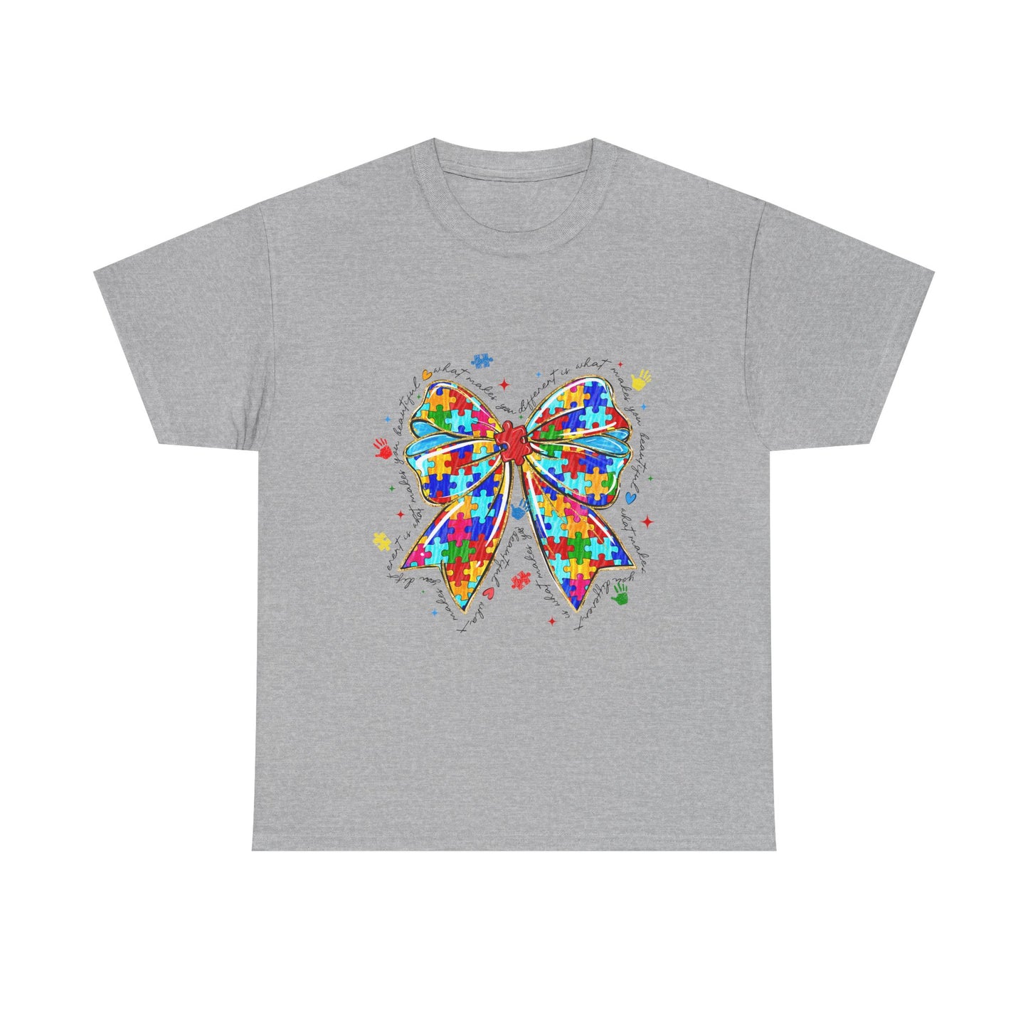 Autism Awareness Puzzle Bow T-Shirt — Colorful Support Ribbon Tee
