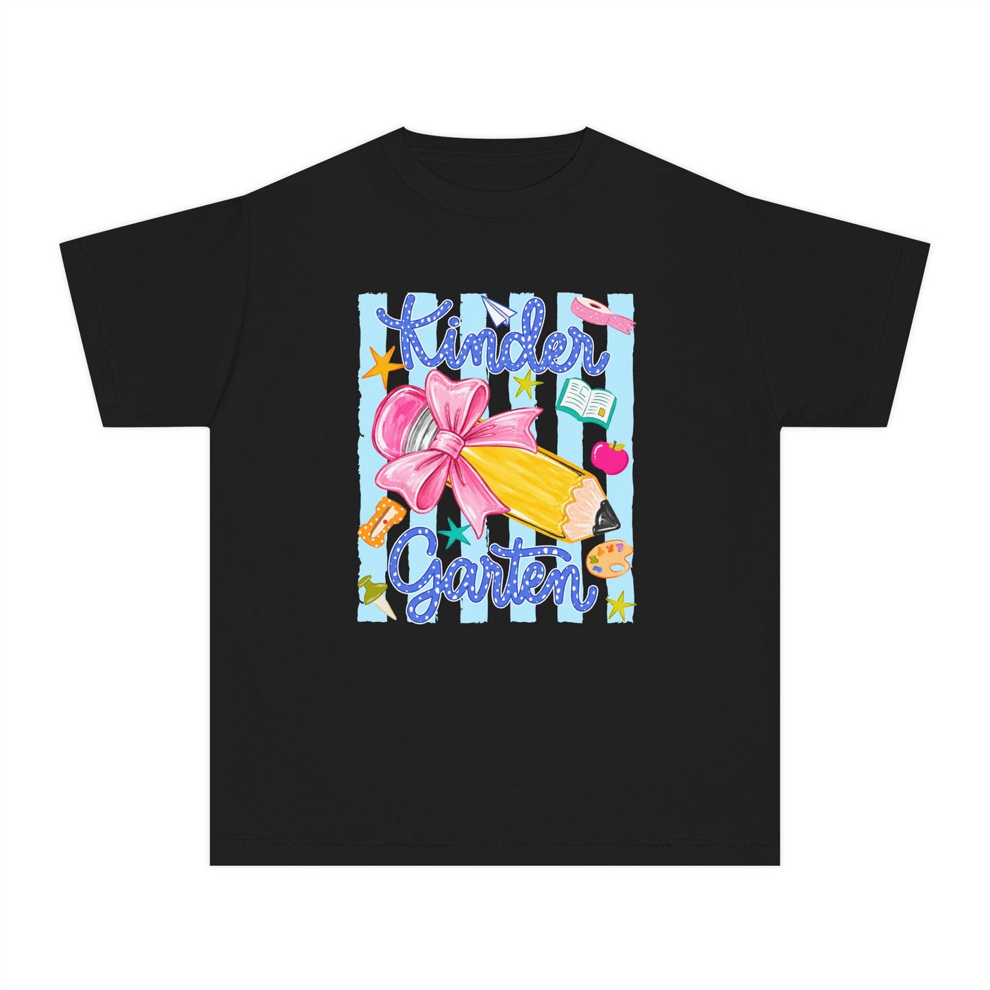 Kindergarten Pencil Bow Youth Tee — Back to School Cute Kids Shirt