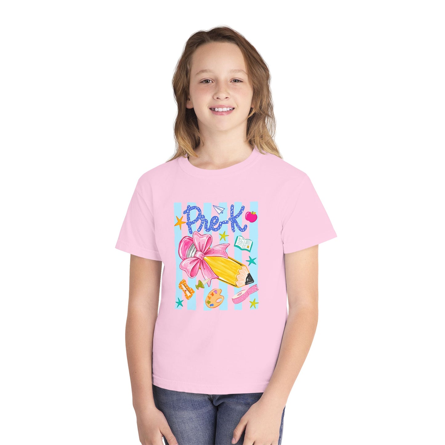 Youth Tee — 'Pre-K' Pencil & Flower Back-to-School Graphic Shirt