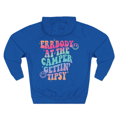 Gettin' Tipsy Camper Hoodie — Retro Pastel Camping Graphic Fleece