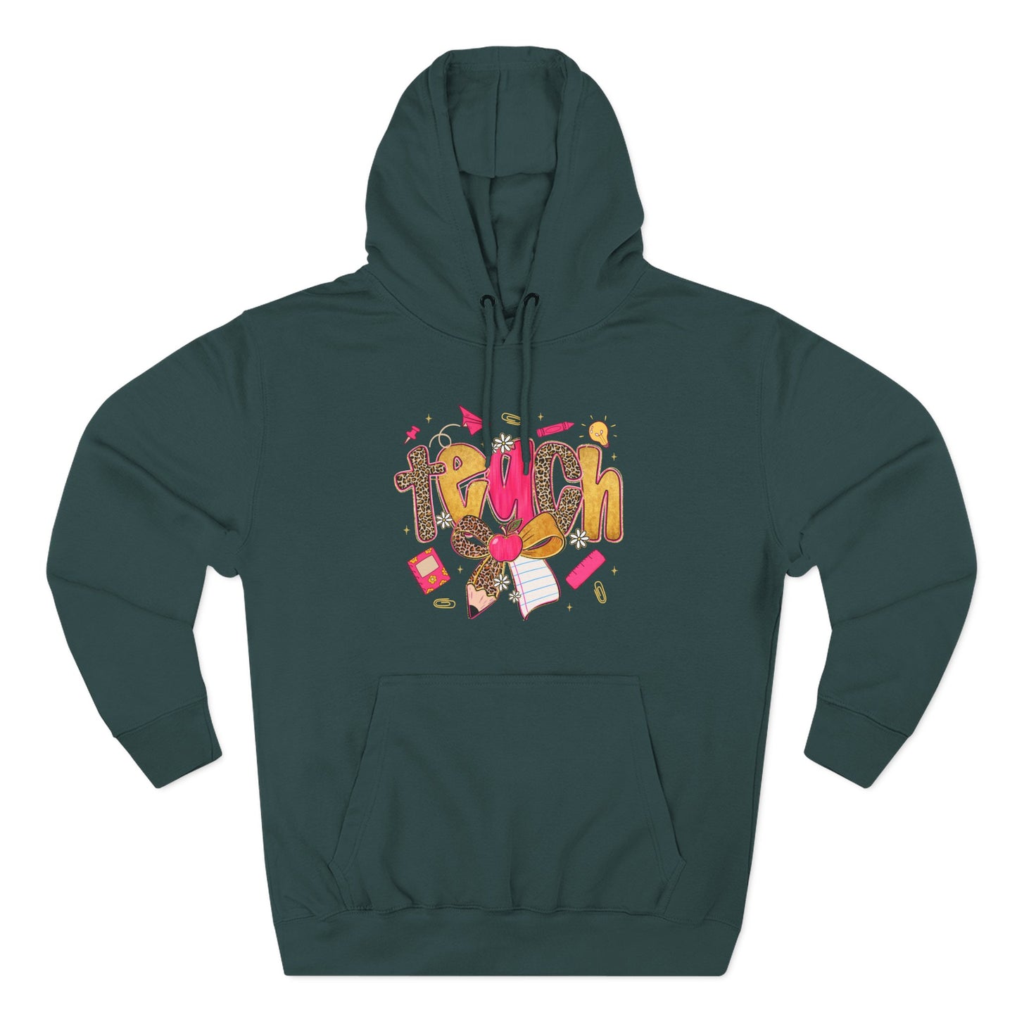 Teacher Cute Graphic Hoodie — "Teach" School Supplies Design