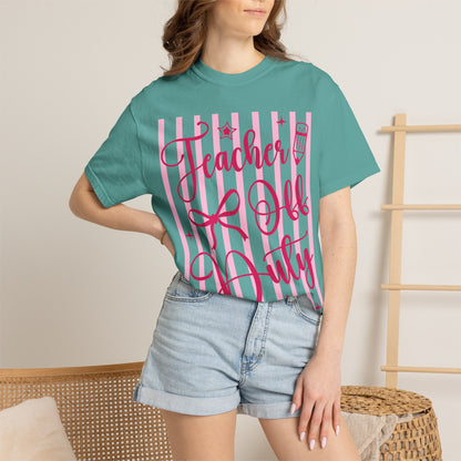 Teacher Off Duty T-Shirt — Pink Script Teacher Appreciation Tee