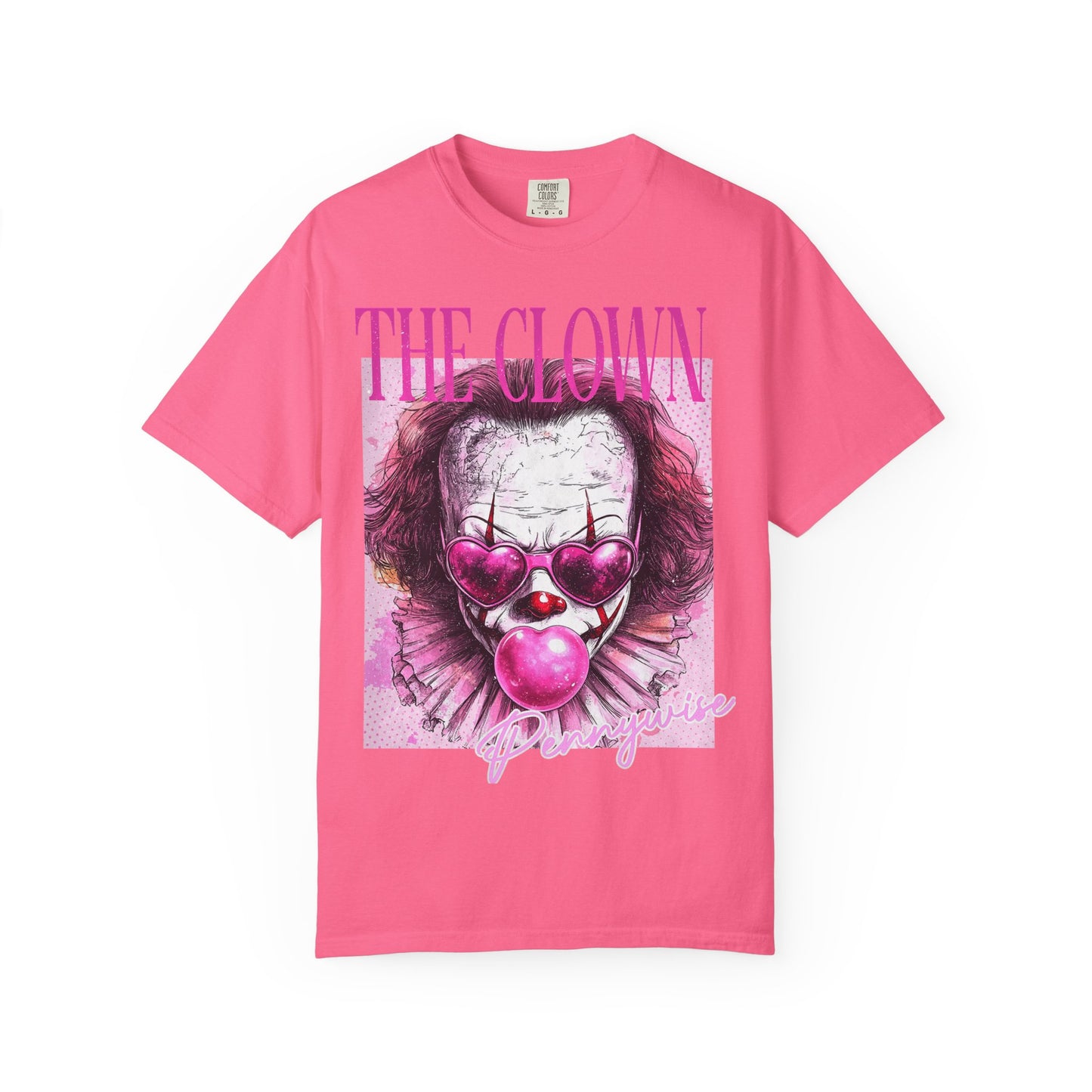 Clown Graphic T-Shirt — 'THE CLOWN' Pink Heart Balloon Horror Tee