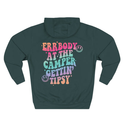 Gettin' Tipsy Camper Hoodie — Retro Pastel Camping Graphic Fleece