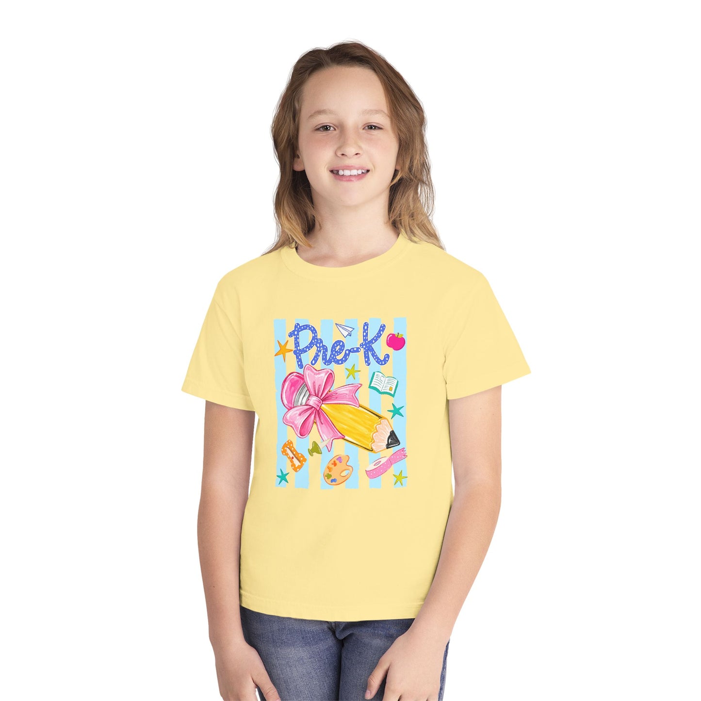 Youth Tee — 'Pre-K' Pencil & Flower Back-to-School Graphic Shirt