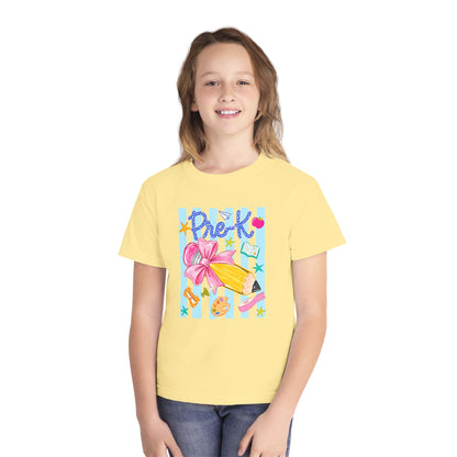 Youth Tee — 'Pre-K' Pencil & Flower Back-to-School Graphic Shirt
