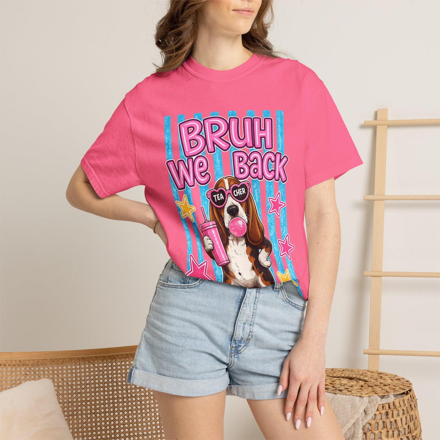Bruh We Back T-Shirt — Cute Basset Hound Bubblegum Graphic Tee