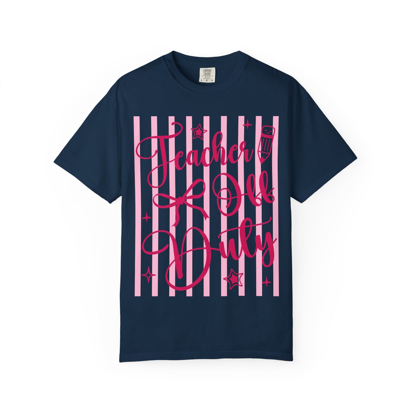 Teacher Off Duty T-Shirt — Pink Script Teacher Appreciation Tee