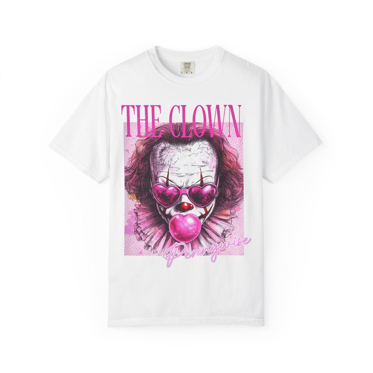 Clown Graphic T-Shirt — 'THE CLOWN' Pink Heart Balloon Horror Tee