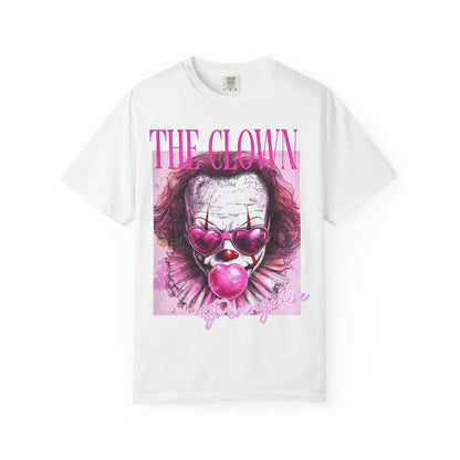 Clown Graphic T-Shirt — 'THE CLOWN' Pink Heart Balloon Horror Tee