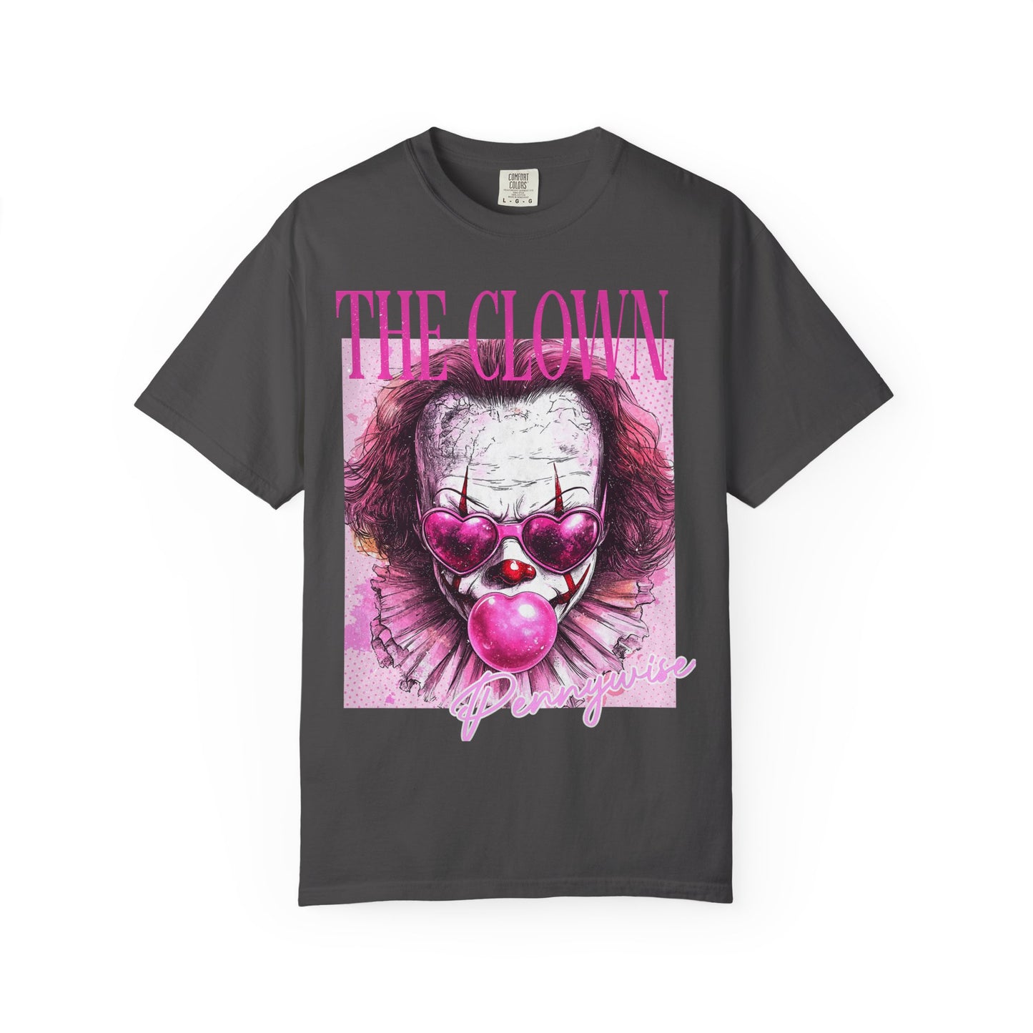 Clown Graphic T-Shirt — 'THE CLOWN' Pink Heart Balloon Horror Tee