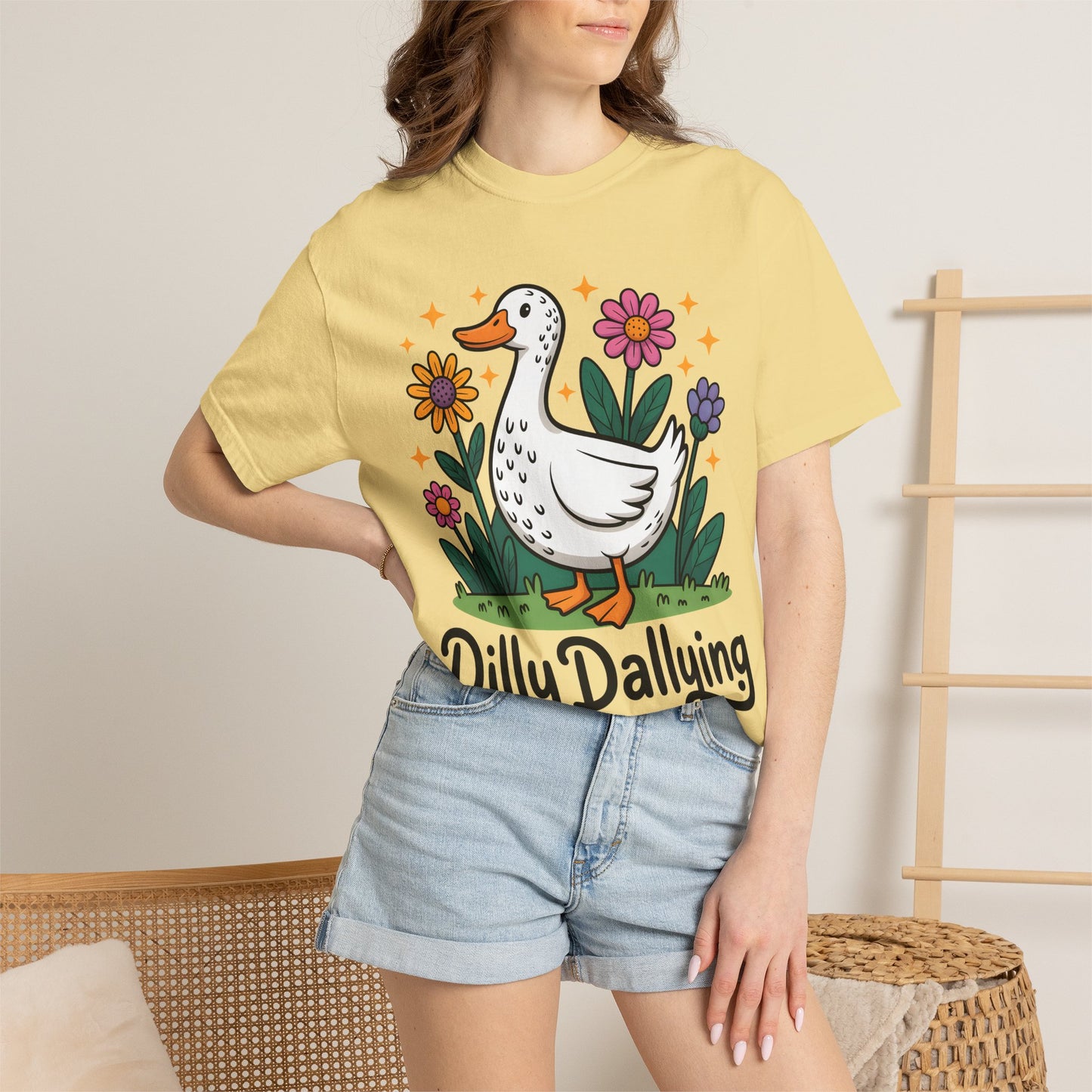 Dilly Dallying Duck T-Shirt — Cute Floral Goose Graphic Tee