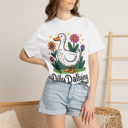 Dilly Dallying Duck T-Shirt — Cute Floral Goose Graphic Tee