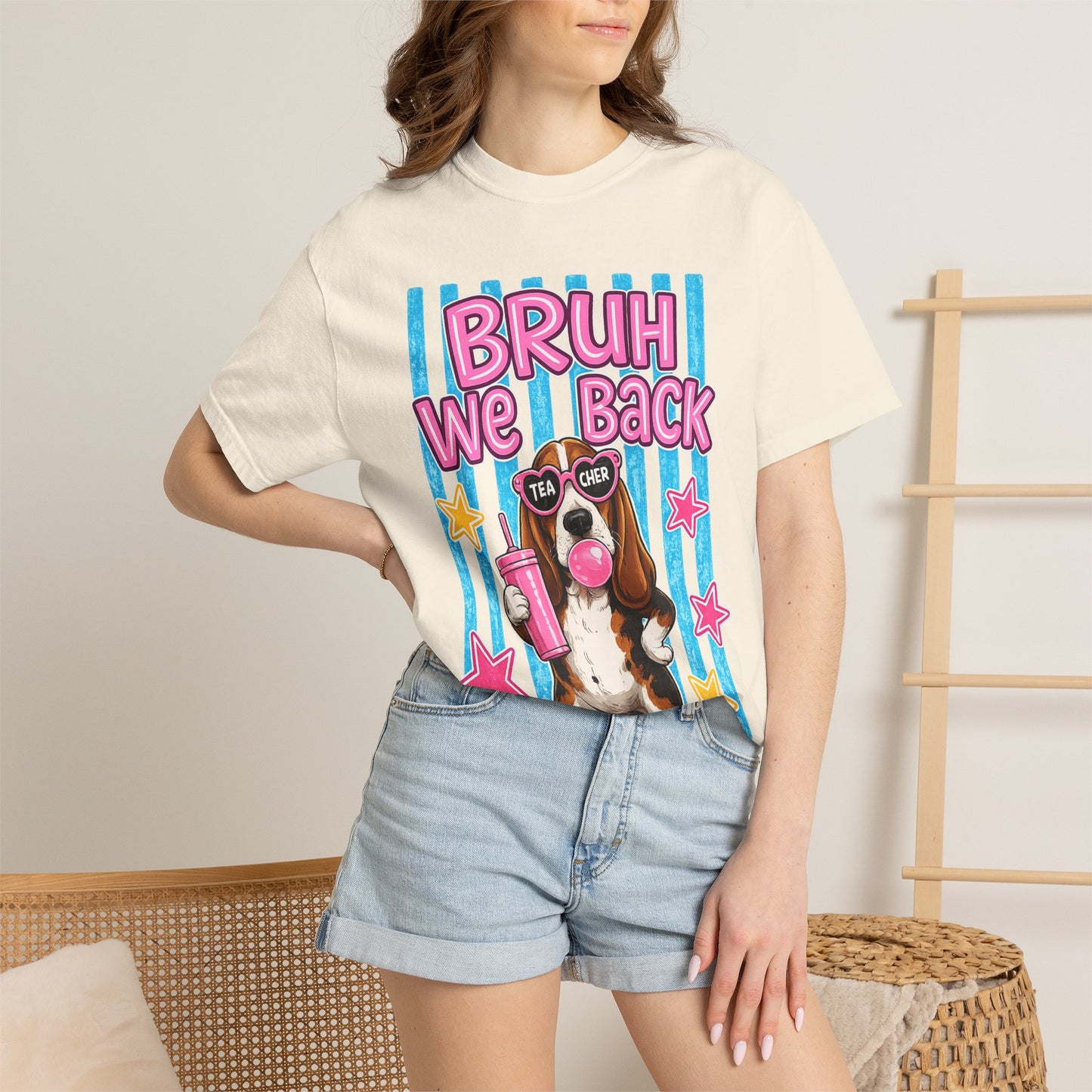 Bruh We Back T-Shirt — Cute Basset Hound Bubblegum Graphic Tee
