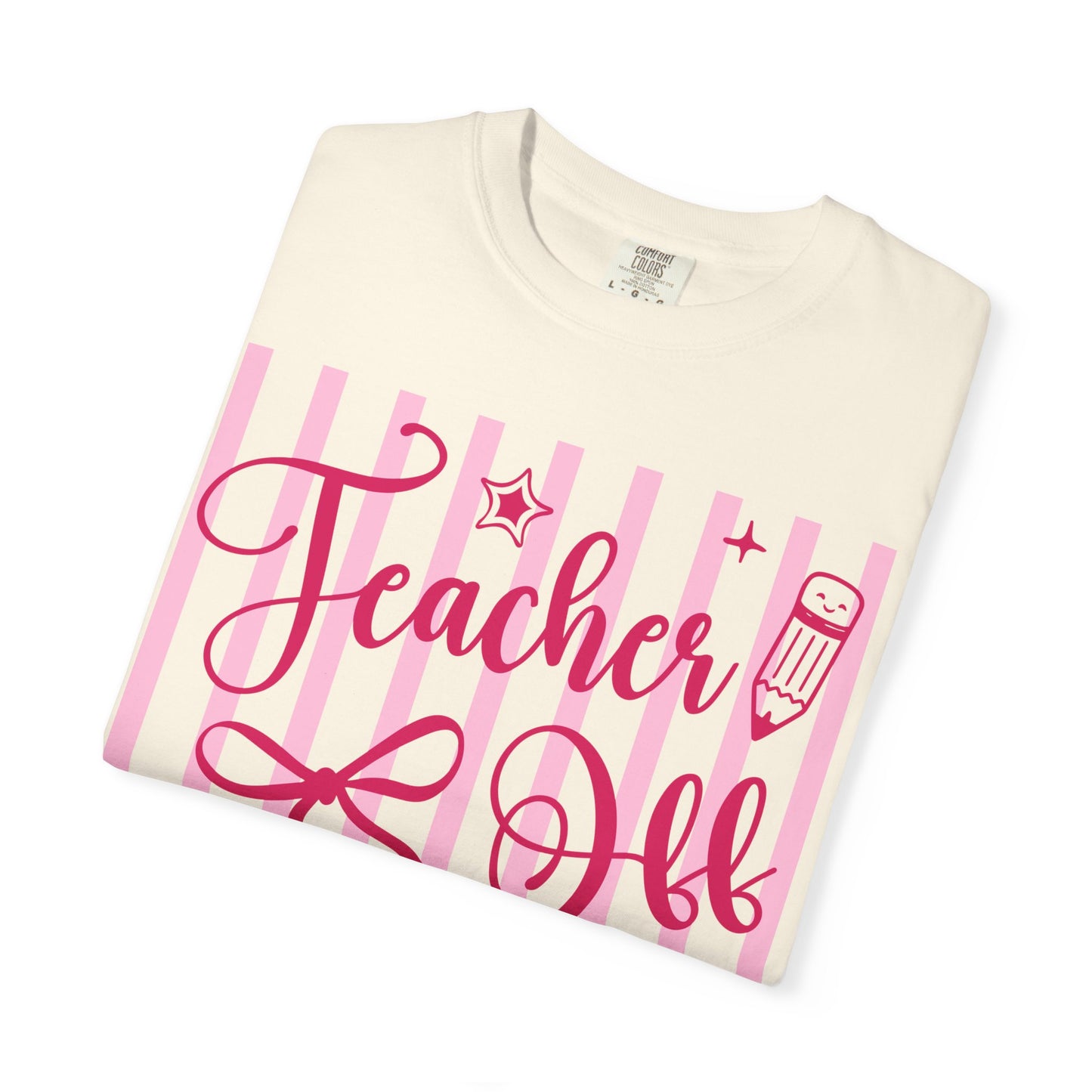Teacher Off Duty T-Shirt — Pink Script Teacher Appreciation Tee