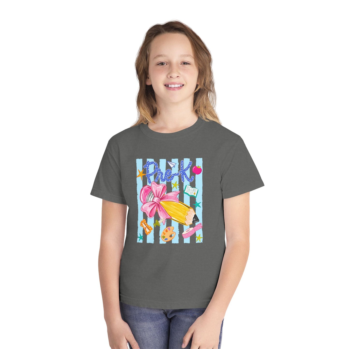 Youth Tee — 'Pre-K' Pencil & Flower Back-to-School Graphic Shirt